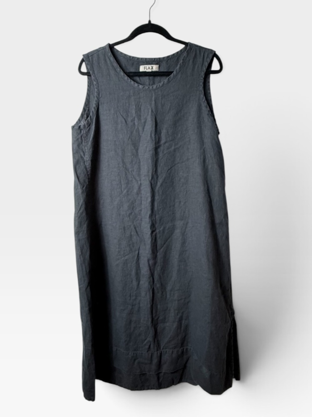 Flax 100% Linen Dress Women's Size Small Black Midi Lightweight Summer (H)